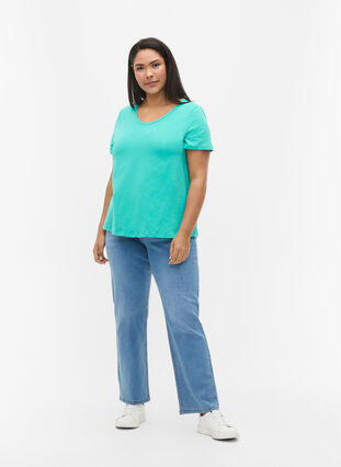 Zizzi Unifarbenes Basic-T-Shirt aus Baumwolle, Aqua Green, Model image number 2