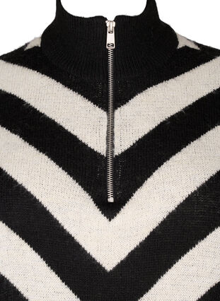 Zizzi Hochgeschlossener Strickpullover mit Reißverschluss, Black Birch Stripe, Packshot image number 2