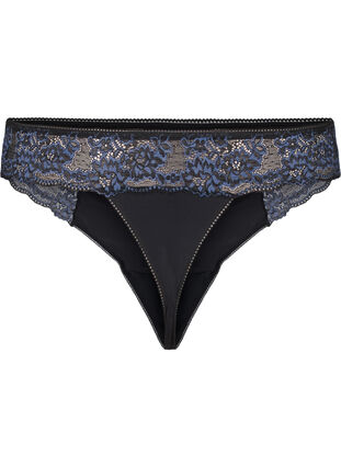 Zizzi G-string aus Mikrofaser mit Spitze, Black w Blue, Packshot image number 1