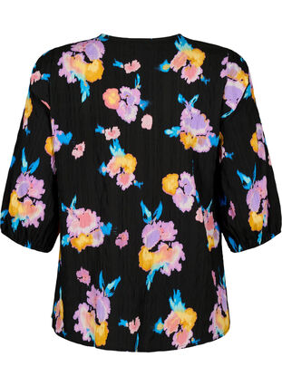 Zizzi Geblümte Bluse mit Rundhalsausschnitt und Reißverschluss, Black w. Flower AOP, Packshot image number 1