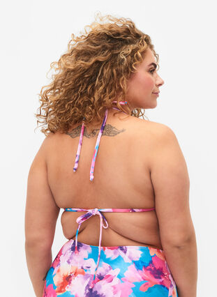 Zizzi Triangel-Bikinioberteil mit Print, Pink Flower, Model image number 1
