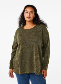 Melange Bluse mit rund um den Neck und langen Ärmel, Winter Moss, Model