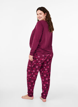 Zizzi Cotton Pyjamas Hose mit Druck, Fig Flower AOP, Model image number 1