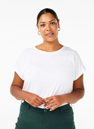 Zizzi Kurzärmliges T-Shirt aus einer Baumwollmischung, Bright White, Model image number 0