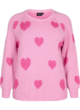 Zizzi Pullover mit Herzen, B. Pink/Raspberry R., Packshot image number 0