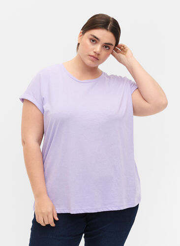Zizzi Kurzärmliges T-Shirt aus einer Baumwollmischung, Lavender, Model image number 0