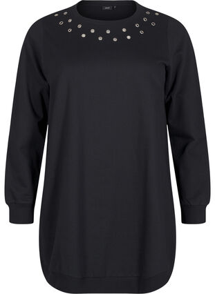 Zizzi Sweat-Tunika mit Metalldetails, Black, Packshot image number 0