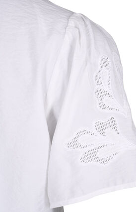 Zizzi  Kurzarm-Bluse aus Viskose mit Stickerei, Bright White, Packshot image number 3