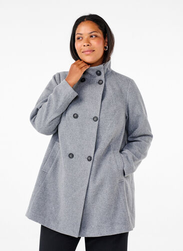 Zizzi Kurzer A-linienförmiger Trenchcoat, Light Grey Melange, Model image number 0