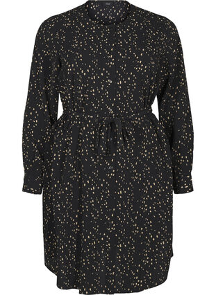 Zizzi Langärmliges Kleid mit Bindeband, Black w. Dot AOP, Packshot image number 0