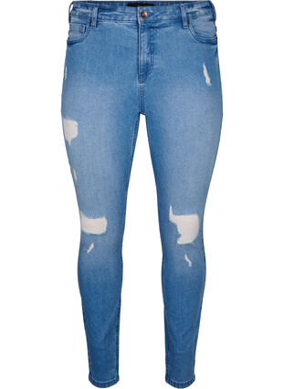 Zizzi Amy-Jeans mit superschmaler Passform und gerippten Details, Blue denim, Packshot image number 0