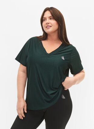 Zizzi Trainings-T-Shirt mit V-Ausschnitt und Muster, Scarab, Model image number 0