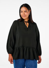 Langärmlige Bluse mit Peplum, Black, Model