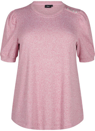 Zizzi Bluse mit Knopfdetail und kurzen Puffärmeln, Malaga Mel., Packshot image number 0