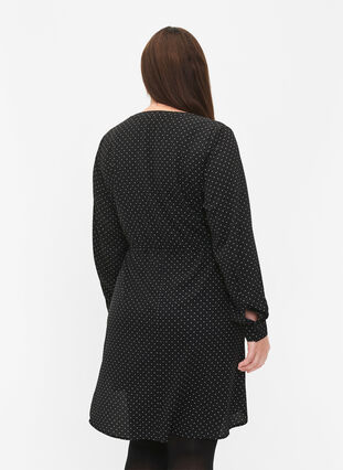 Zizzi Bedrucktes Kleid mit Kordelzug an der Taille, Black Dot, Model image number 1