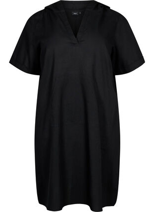 Zizzi Kapuzenkleid aus Baumwollmischung mit Leinen, Black, Packshot image number 0