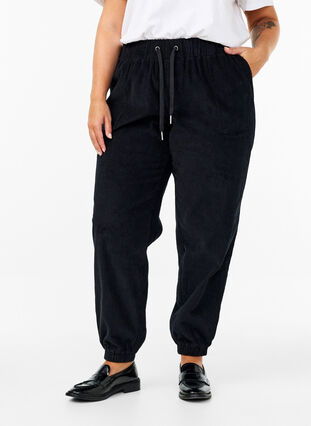 Zizzi Cordhose mit elastischem Bund, Black, Model image number 2