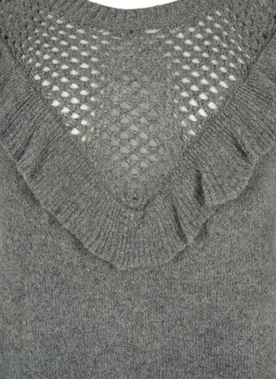Zizzi Gestrickter Wollpullover mit Rüschendetail, Dark Grey Melange, Packshot image number 2