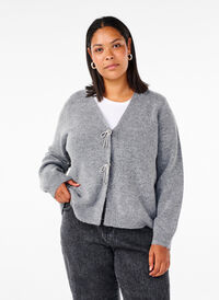 Strickjacke mit einer silbernen Schleife, Medium Grey Melange, Model