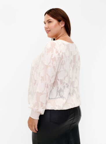 Zizzi  Jacquard-Bluse mit Smock-Muster, Warm Off-white, Model image number 1