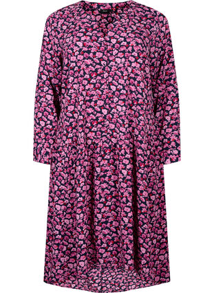 Zizzi Midi-Kleid mit langen Ärmeln, Navy Purple AOP, Packshot image number 0
