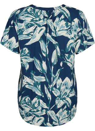 Zizzi Bluse mit kurzen Ärmeln und V-Ausschnitt , Navy B.Big FlowerAOP, Packshot image number 1