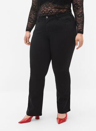 Zizzi Ellen Bootcut-Jeans mit hoher Taille., Black, Model image number 3