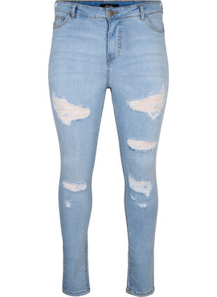 Zizzi Slim-Fit-Jeans mit Abriebdetails, Light Blue, Packshot image number 0