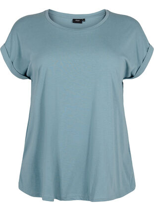 Zizzi Kurzärmliges T-Shirt aus einer Baumwollmischung, Smoke Blue, Packshot image number 0