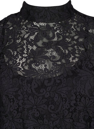 Zizzi Langärmliges Spitzenkleid mit hohem Hals, Black, Packshot image number 2