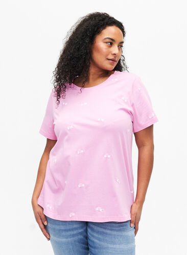 Zizzi T-Shirt aus Bio-Baumwolle mit Schleifen, Roseb. W. Bow Emb., Model image number 0