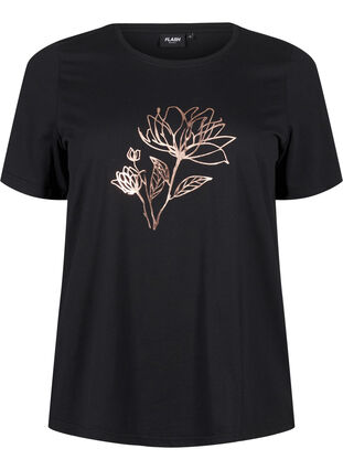 Zizzi FLASH - T-Shirt mit Motiv, Black R. Gold Flower, Packshot image number 0