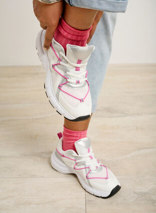 Zizzi Weite M Sneakers mit kontrastierender Schnürung, White w. Pink, Image image number 0