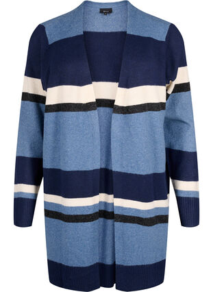 Zizzi Lange Strickjacke mit breiten Streifen, Bering Sea Mel. Comb, Packshot image number 0