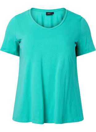 Zizzi Unifarbenes Basic-T-Shirt aus Baumwolle, Aqua Green, Packshot image number 0