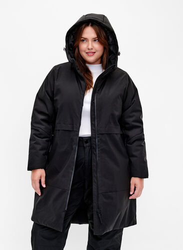 Zizzi Winterjacke mit verstellbarer Taille, Black, Model image number 0