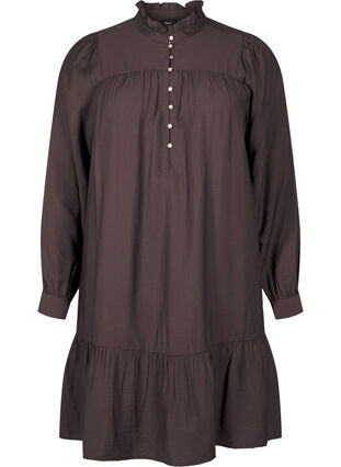 Zizzi Kurzes Kleid mit Rüschenkragen, Seal Brown, Packshot image number 0