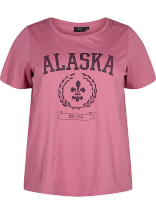 Zizzi T-Shirt aus Baumwolle mit Textmotiv, Malaga W. ALASKA, Packshot image number 0