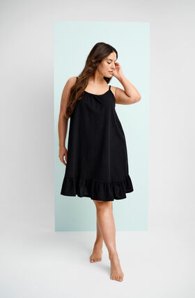 Zizzi Baumwollkleid mit dünnen Trägern und A-Linie, Black, Image image number 0