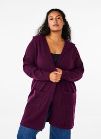 Langer Strickcardigan aus Wolle mit Kapuze, Potent Purple Mel., Model