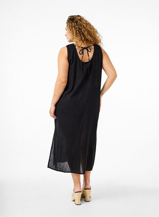 Zizzi Ärmelloses Kleid aus Baumwollmischung mit Leinen, Black, Model image number 1