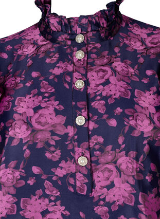 Zizzi Kleid mit Rüschendetail und Perlenknöpfen, Dark Blue Pink, Packshot image number 2