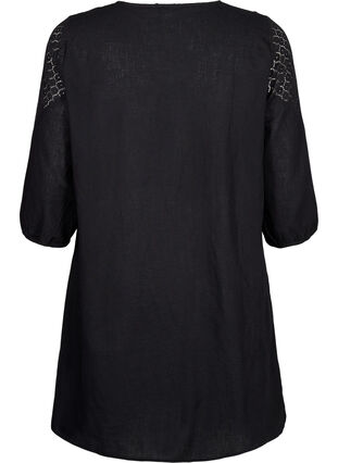 Zizzi Kleid aus einer Baumwollmischung mit Leinen und Häkeldetails, Black, Packshot image number 1