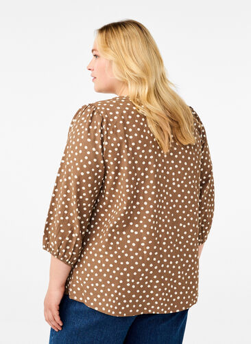 Zizzi Gepunktete Baumwollbluse mit 3/4-Arm, Coca Mocha Dot , Model image number 1