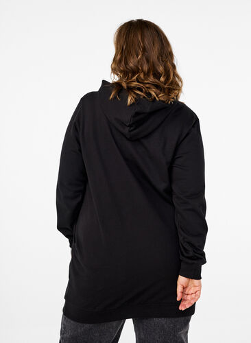 Zizzi Sweat-Tunika mit Kapuze und Reißverschluss, Black, Model image number 1