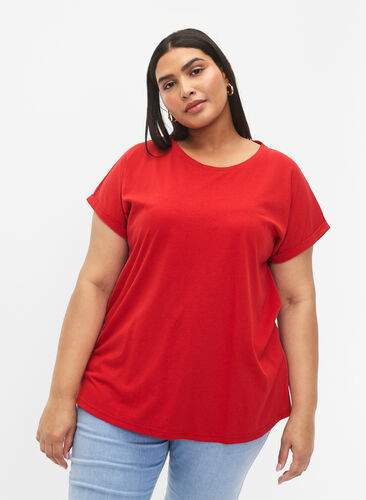 Zizzi Kurzärmeliges T-Shirt aus einer Baumwollmischung, Tango Red, Model image number 0