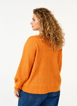 Zizzi Rippenstrick Strickjacke mit Knöpfen, Marmelade Mel., Model image number 1