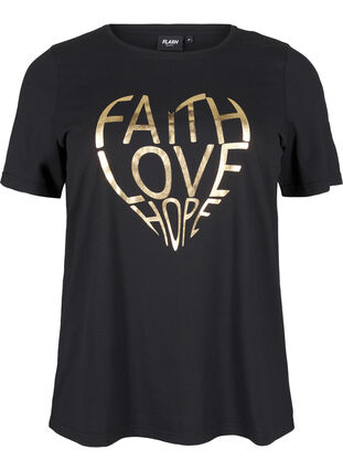 Zizzi FLASH - T-Shirt mit Motiv, Black Gold Faith, Packshot image number 0