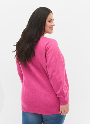 Zizzi Melange Pullover mit V-Ausschnitt, Rose V. w. White Mel, Model image number 1