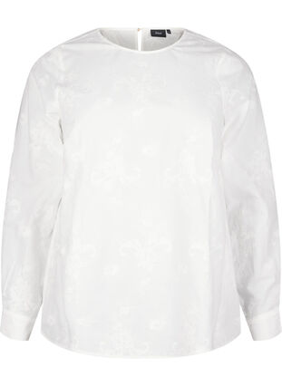 Zizzi Langärmlige Bluse mit Stickereien, Bright White, Packshot image number 0